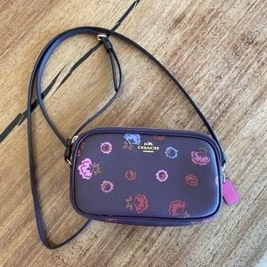 Coach Brown Floral Double Zip Crossbody